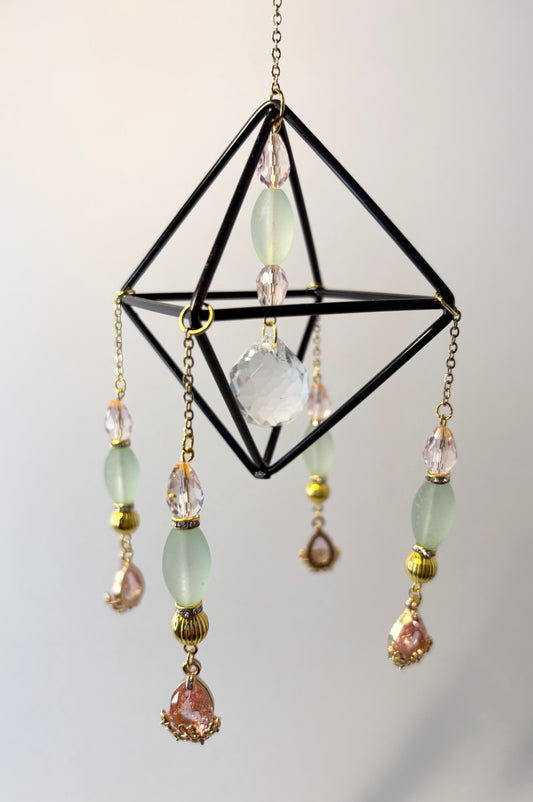Black Geometric Frame with 4 Pendants, Mint Green & Pink